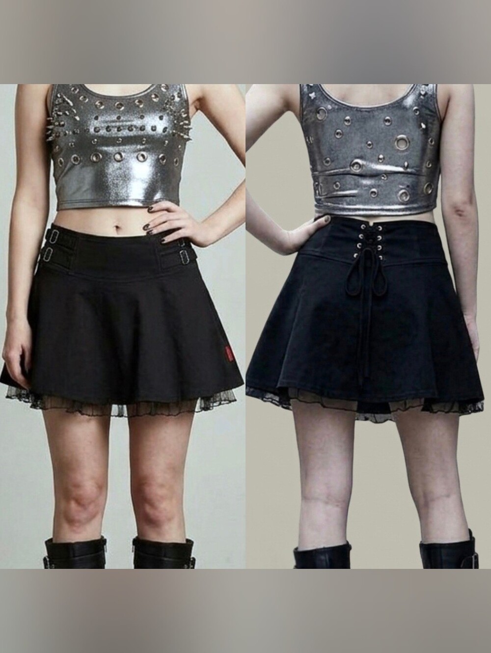 Vtg y2k Tripp Nyc blk denim gothic corset tulle lined plus size mini skirt 14